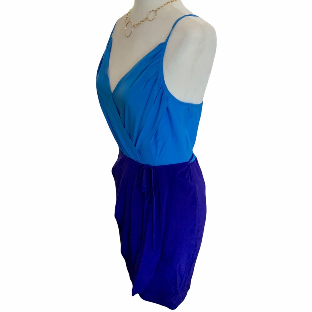 Yumi Kim Jayne tulip blue color block v-neck silk dress. Sz S - Picture 4 of 11